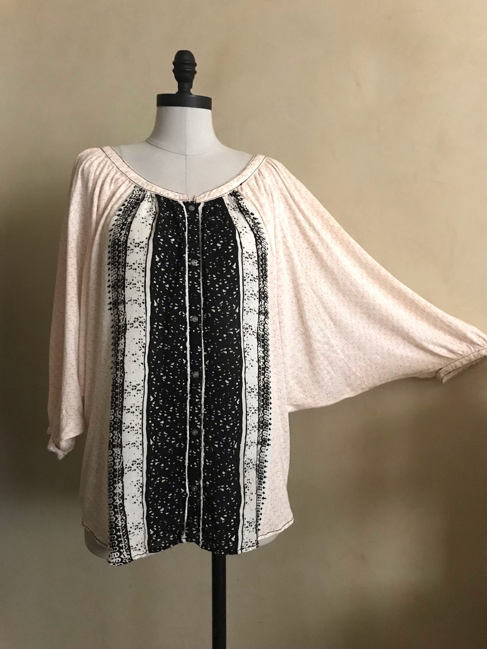 Free People Cream Blouse with Black Center Stripe
